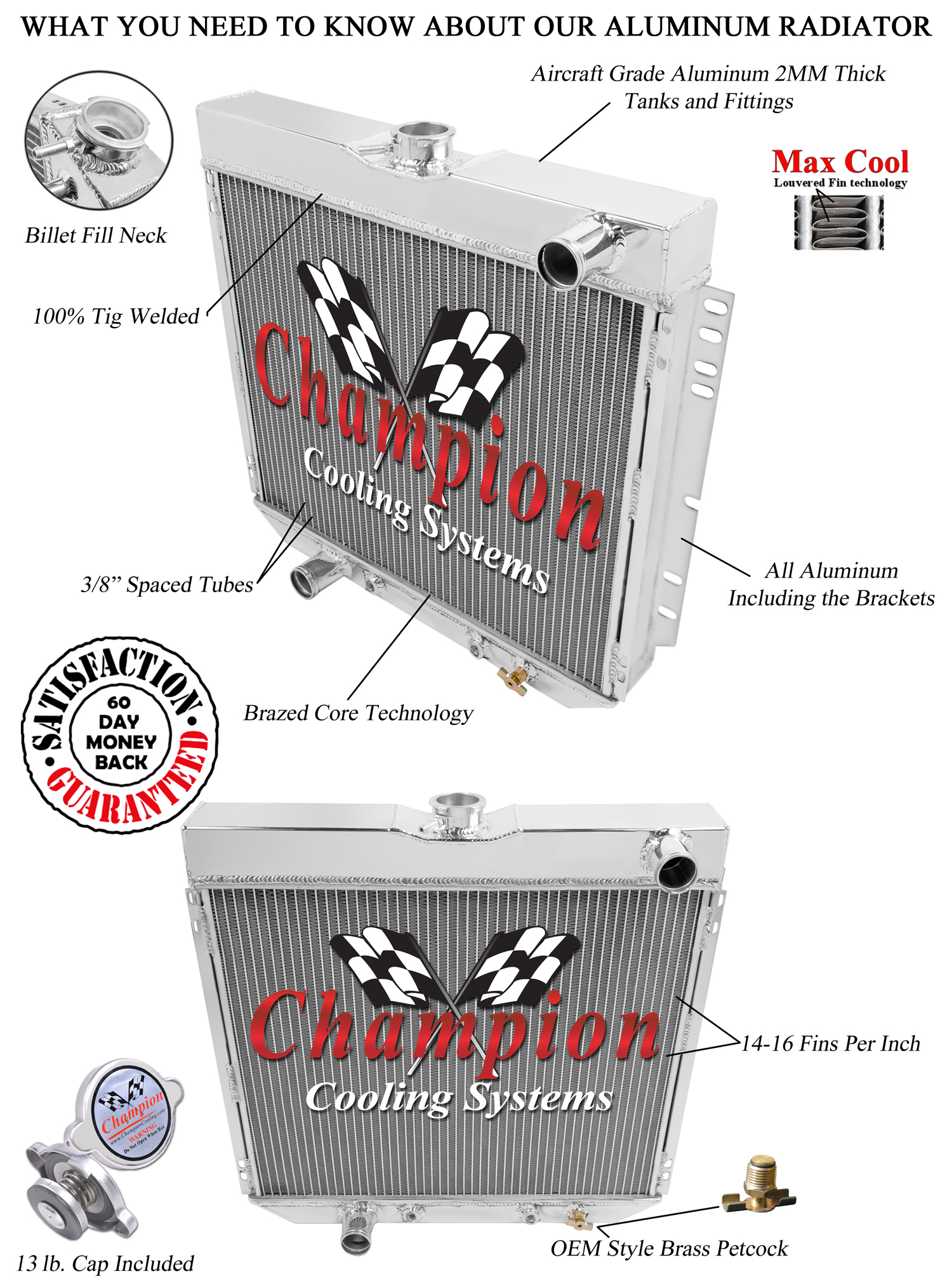 1963 64 65 66 67 68 69 Ford Fairlane Champion 3 Row Core Alum Radiator